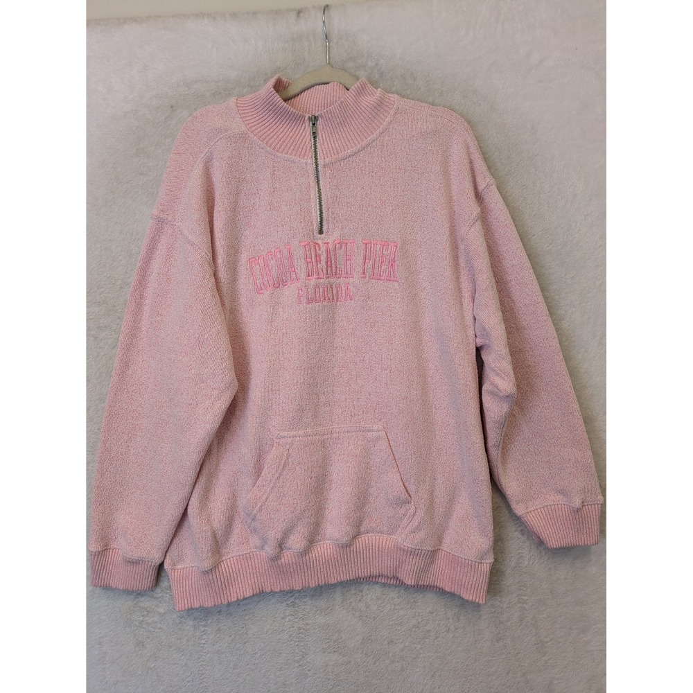 Heritage Cocoa Beach Pier Florida Quarter Zip Women's Large Pink Pullover